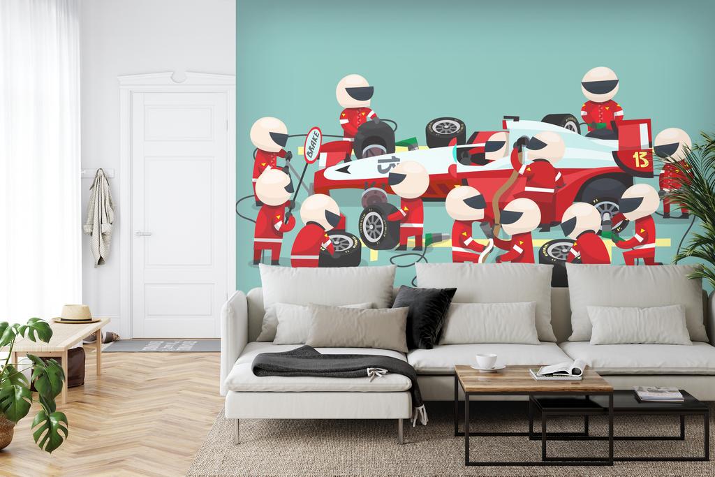 Photomural F1 Car Pit Stop Washable Fleece 152.5x104