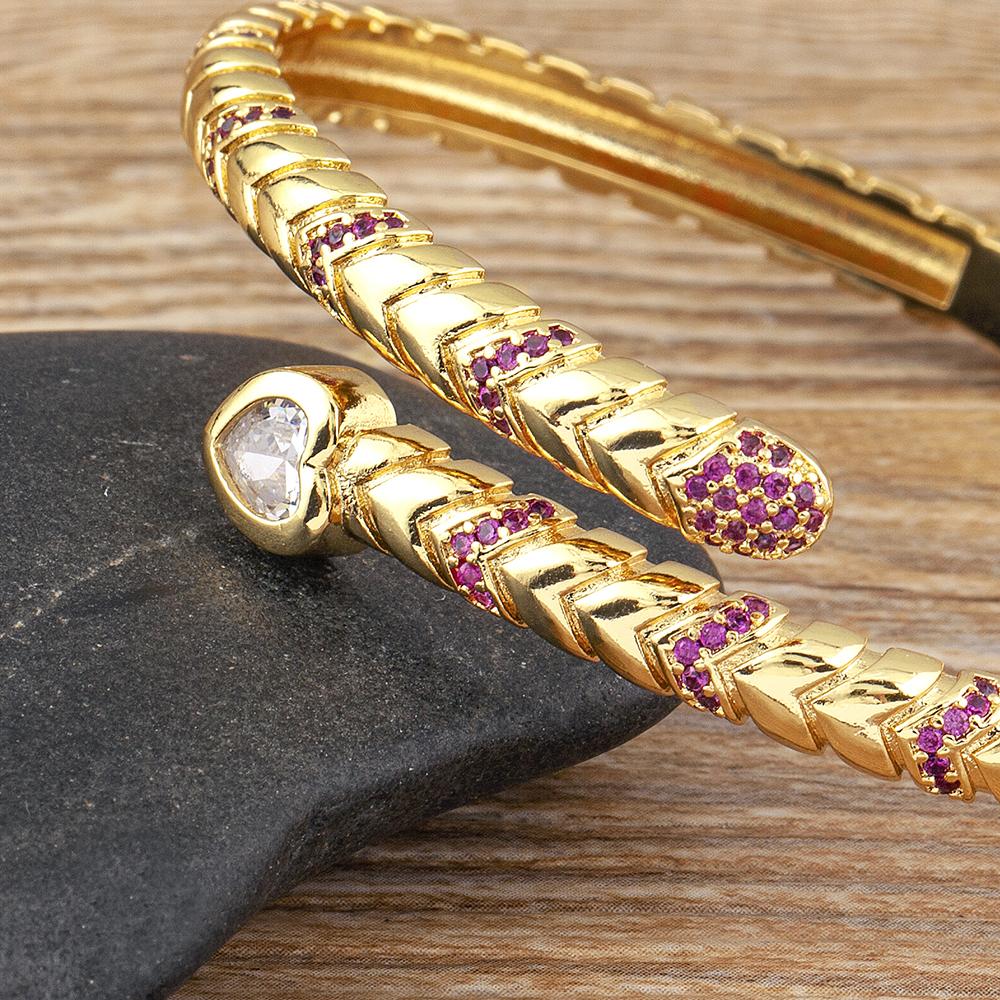 Nidin New Creative Design Snake Shape Shine Zircon Open Bangle Adjustable For Women Female Lucky Bracelet Jewelry New Year Gifts