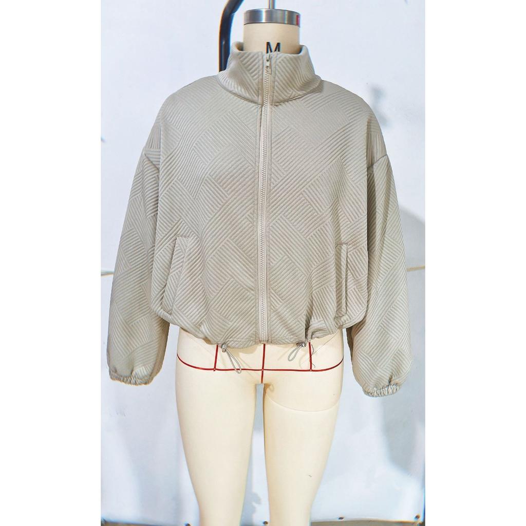 Fall Winter Women's Loose Baseball Jacket, High Neck Zipper Hem Drawstring Pocket Casual Coat for European American Crossbody