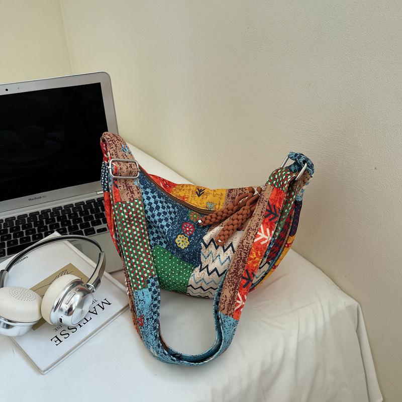 Wind Canvas Bag Women'S Summer Fashion Ethnic Style Shoulder Bag To Work Commuter Messenger Bag