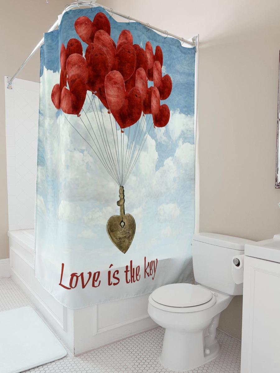 Love is the Key - Romantic Heart Balloon Shower Curtain 90X180cm