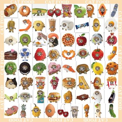 10/60PCS Funny Meme Cat And Food Kitten Stickers Aesthetic Stickers Laptop Scrapbook Suitcase Funny Cute  Sticker