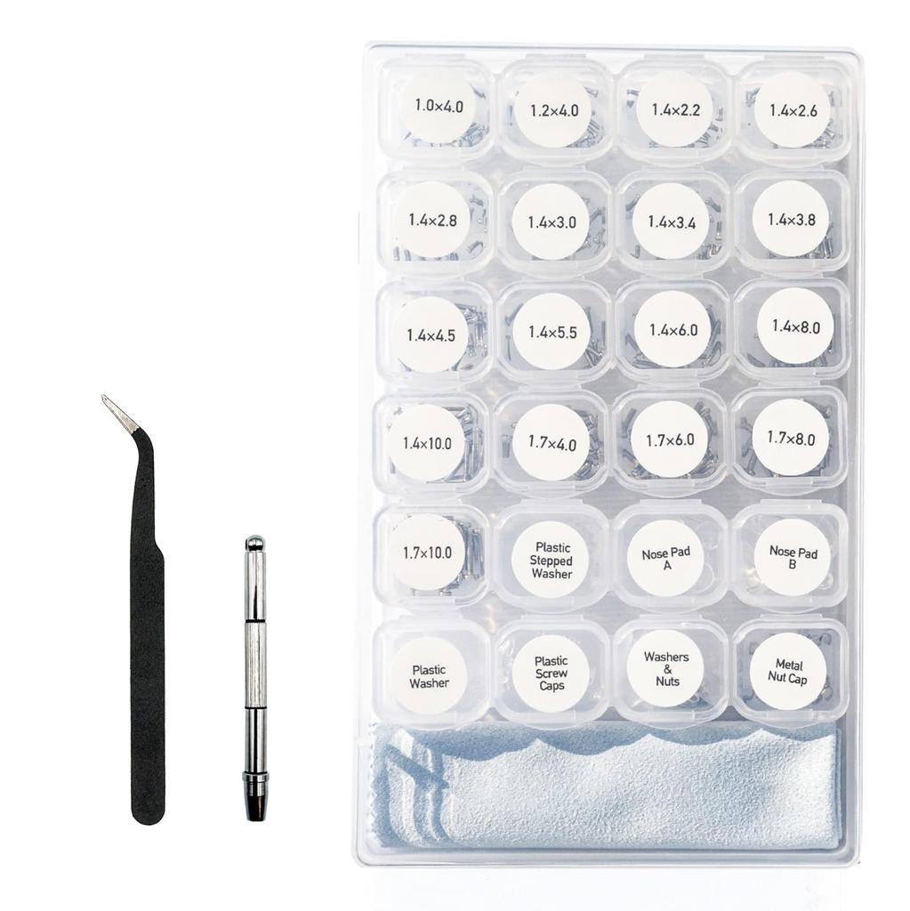 Nesect Eyeglass Machine Screw Includes a Dedicated Nose Precision and Cloth for Eyeglass Repair in Kit, Case, Nuts, Pads, Screwdriver, Tweezers, [Made