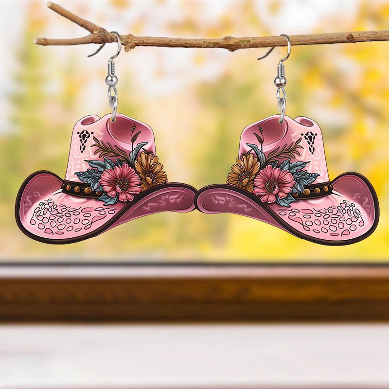 Western Style Colorful Flowers Cowboy Hat Acrylic Earrings Elegant Personality Earrings Jewelry for Women Daily Wear Holiday Gifts