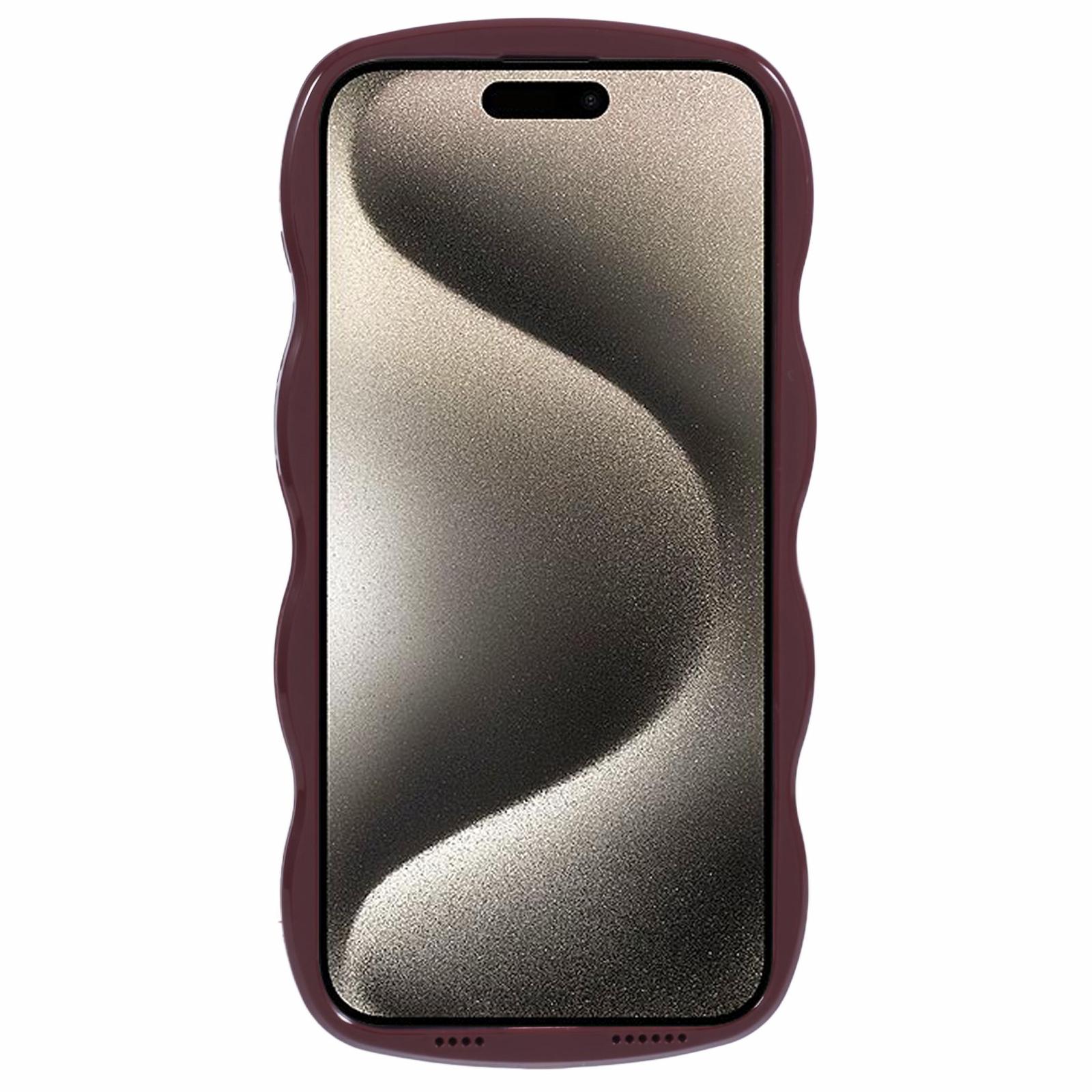 

WT Series for iPhone 15 Pro Wavy Shape Phone Case PC+TPU Protective Cover Wine Red