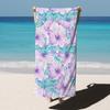 Pastel Purple Hibiscus Palm Leaf Beach Towel, Tropical Floral Absorbent Towel for Summer Beach