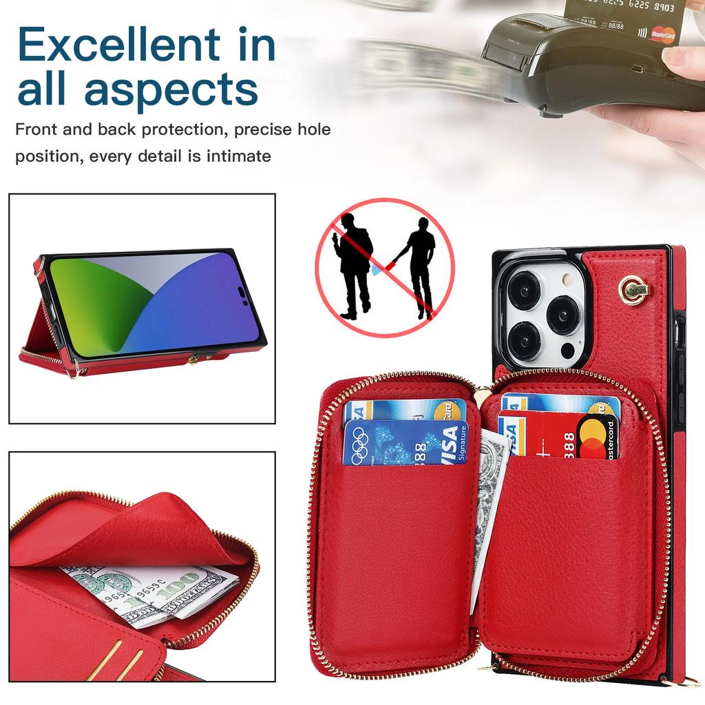 Zipper Purse Bag Card Holder Leather Flip Case For iPhone 14 15 16 Pro Max 12 13 X XS XR 7 8 Plus SE2022 Wallet RFID Stand Cover
