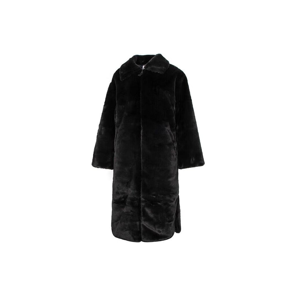 New Nike Women's Faux Fur Long Jacket Asia Sizing Black DQ6839-010