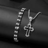 3 Piece Men Fashion Personality Simple Black Stainless Steel Non Fading Cross Necklace Ring Bracelet Set Accessories