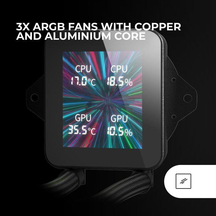 Refroidissement liquide aio - mars gaming - ml-vision360 - tdp 600w - 3 ventilateurs argb - écran lcd 4:3