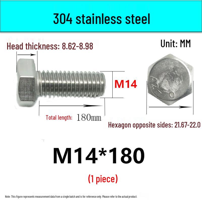 M14-30 304 Stainless Steel Fully Threaded Hex Head Screw Bolt