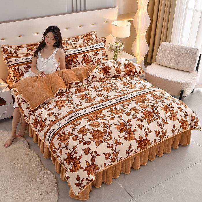 Thickened Milk Fleece Four-Piece Set Of Gold Mink Fleece Double-Sided Fleece Coral Fleece Bedding Fleece Quilt Cover, Bed Sheet Anti-Static