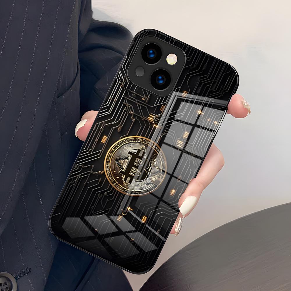 Luksusowe Etui na Telefon Bitcoin Dla IPhone 17 Pro Max 15 Pro 16 14 Plus 12 13 Mini 11 Pro Odporne na Wstrząsy Szklane Pokrowce