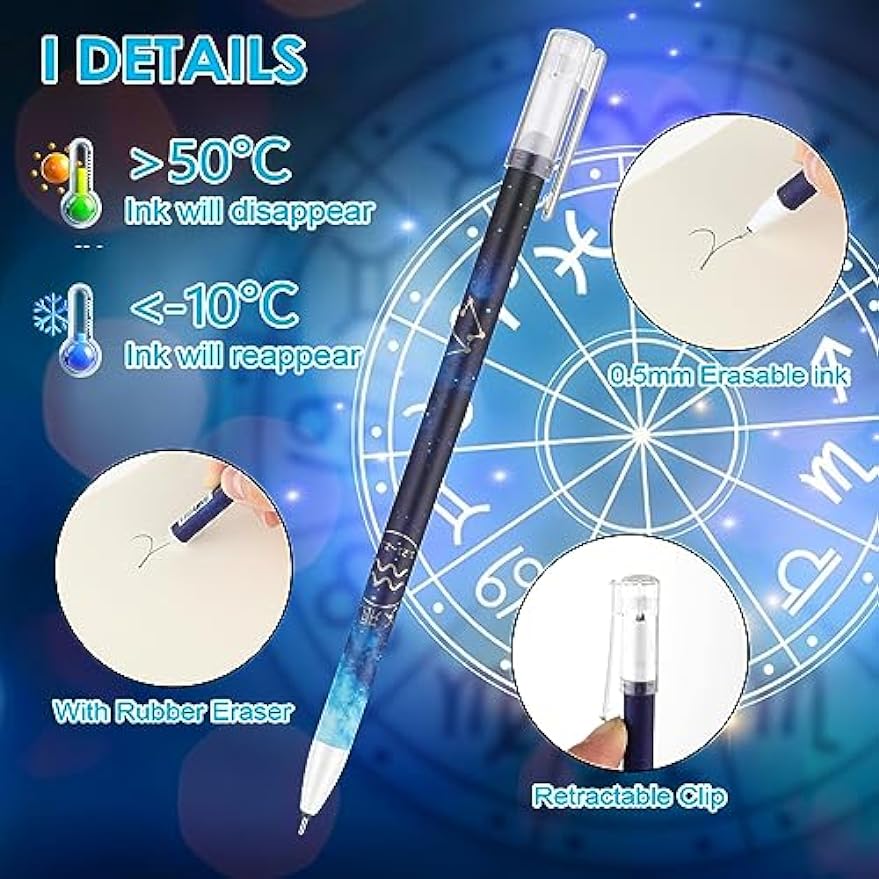 12Pcs/Box Twelve Constellations Erasable Gel Pen 0.5 Full Needle Tube Grinding Heat Erasable Pen School Office Supplies