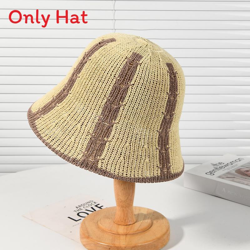 Fisherman Hat Ladies Summer Striped Cotton Sun Protection Wide Brim Casual Beach Cap