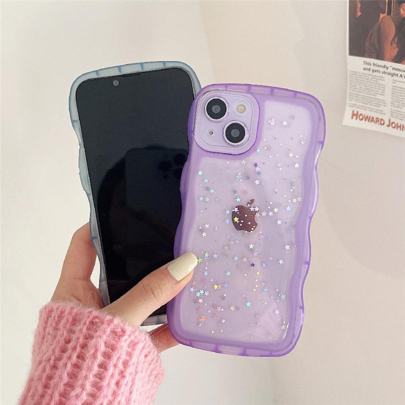 Pro iPhone 15 14 13 12 11 Pro Max XR XS SE 7 8 Plus Pouzdro Roztomilý průhledný hybridní třpytivý kudrnatý kryt nárazníku Soft Fundas