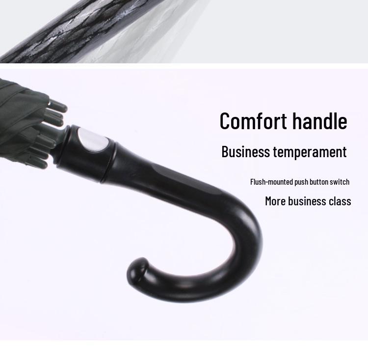 Extra Large Black Retro Men's Umbrella with Long Straight Hook Handle and Blank Logo