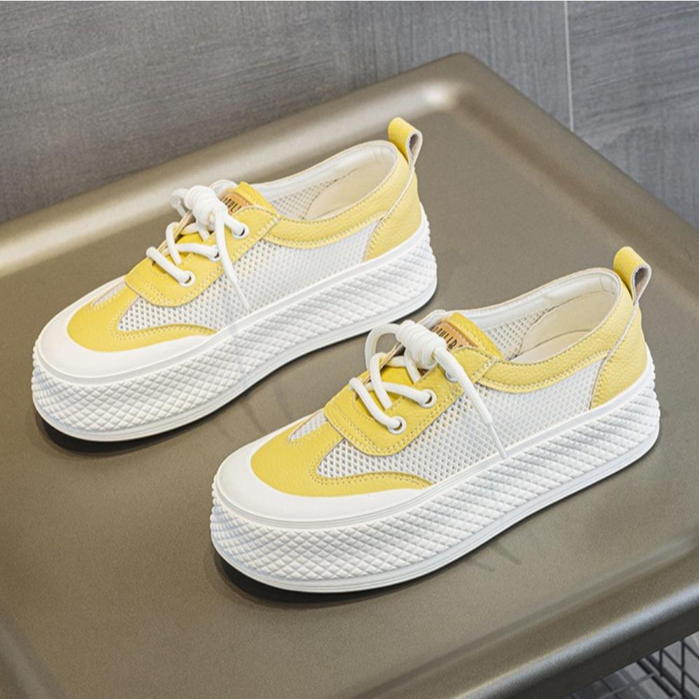 Zapatillas para Mujer Primavera y Verano 2025 Nuevas de Color Sólido Casual Versátiles Transpirables Malla de Cuero Zapatos de Mujer con Suela Gruesa
