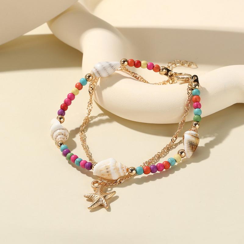 Bohemian Colorful Rice Beads Bracelet For Women Starfish Shell Conch Sea Turtle Pendant Bracelets Summer Beach Charm Jewelry
