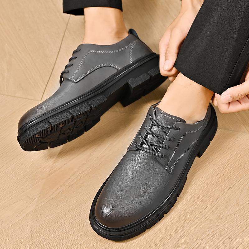 Fashion Men Leather Oxfords New Arrival Chunky Heel Breathable Business Casual Shoe Non-Slip Rubber Sole Durable All-Season Formal Shoes