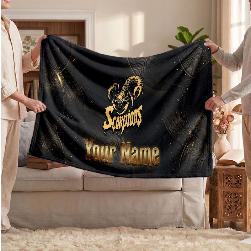 Scorpions Flannel Blanket, Custom Name Text Personalized Soft Throw Blanket Home Decor Gift