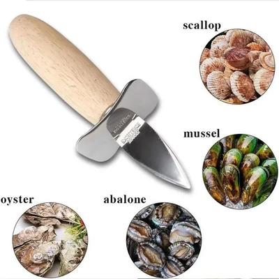 Coltello a leva portatile in acciaio inossidabile per frutti di mare e capesante con manico in legno, coltelli per ostriche, apri gusci di frutti di mare affilato