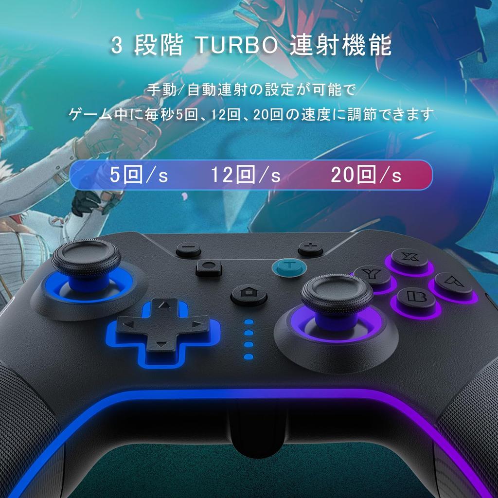 PeriphX Switch Pro Controller mit 4 Atmungslicht Auto 4 Vibrationsstufen Gyro Makro 4 Rücktasten 1000mAh Akku Bluetooth Kompatibel mit Switch und