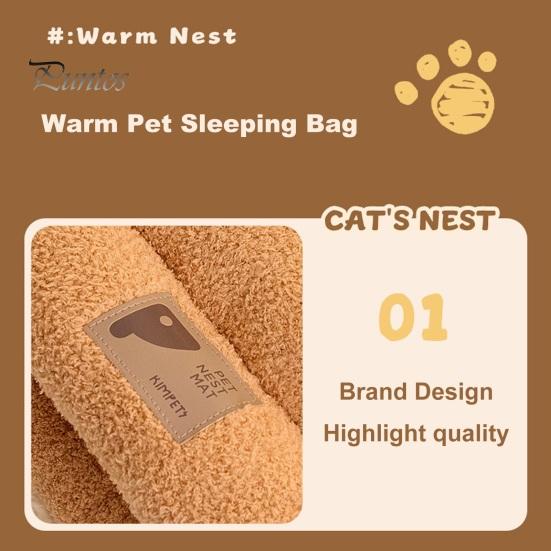 Katzen-Winterschlafsack, Plüsch, warmes Katzenbett, Höhle, 360-Grad-Wickel, Katzen-Wärmekissen, Schlafsack für kleine Hunde und Katzen