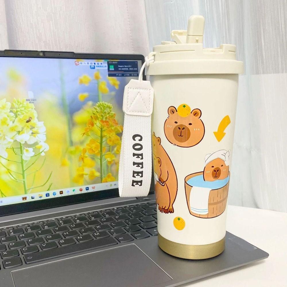 Large Capacity Capybara Insulated Water Bottle 316 Stainless Steel Capybara Coffee Mug  Students