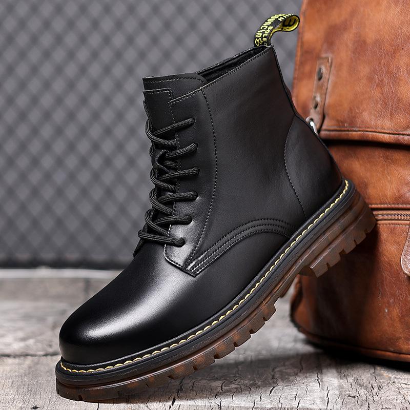 

Autumn and winter new Martin boots men s casual British style boots velvet warm thick-soled lace-up rhubarb boots 38 чёрный