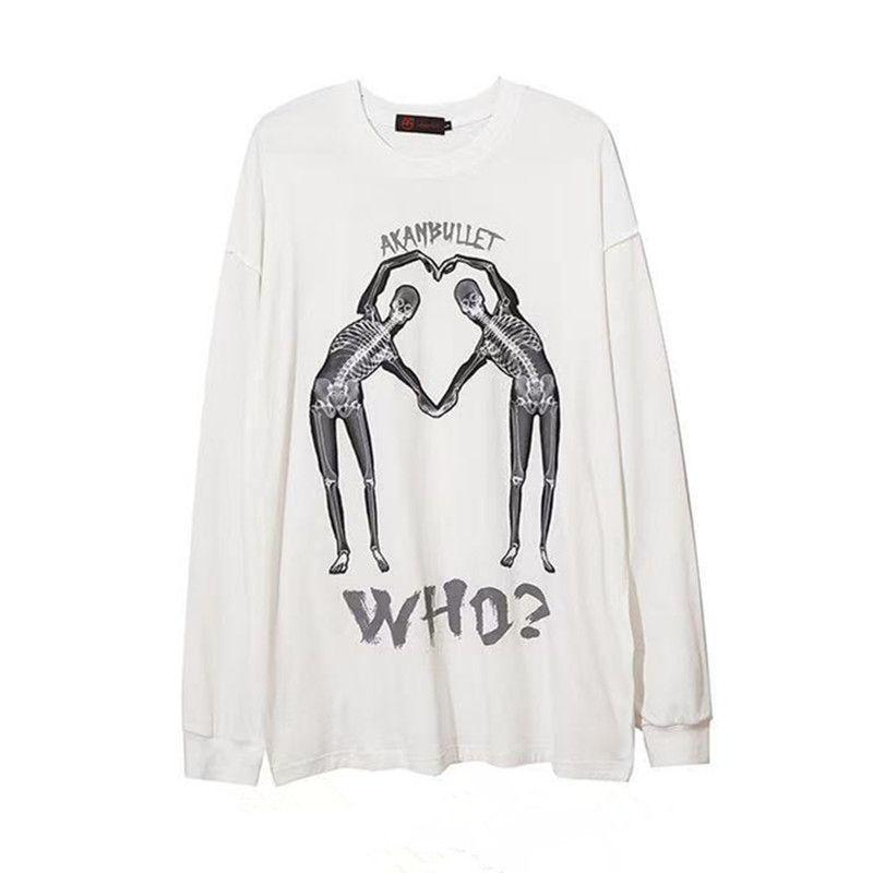 

Мужская футболка с длинным рукавом с принтом черепа, уличная, свободная, модная, повседневная, универсальная, свободные толстовки M белый