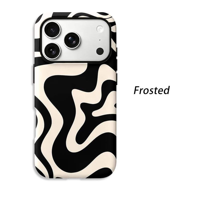 Fluid Monochrome Black Cream Abstract Swirl Graphic Film Aesthetic Protective Shockproof Bumper Phone Case Cover For iPhone 14 15 16 Pro Max Plus