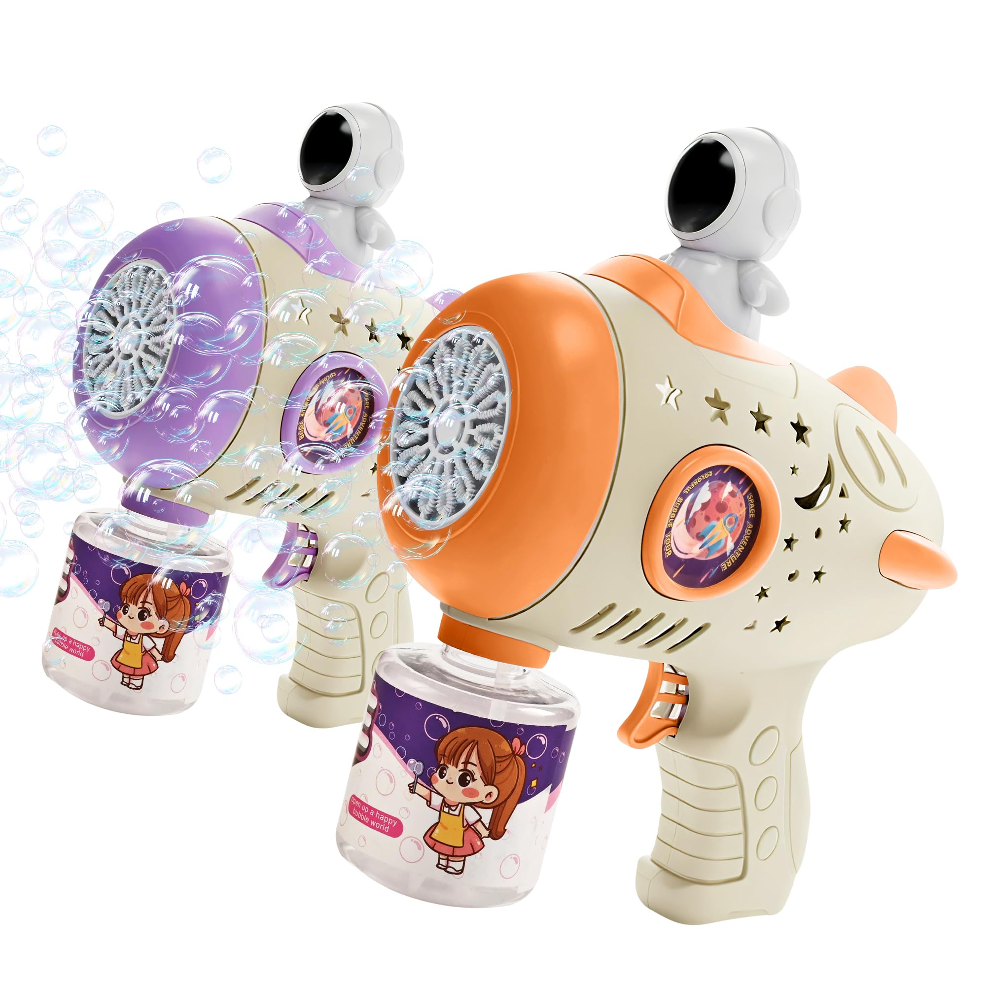 Electric Bubble Gun, Automatic (Includes Bubble Fluid), Bazooka Bubble Maker, Kids Toy for Outdoor Play, 360-Degree Leak-Proof, 12 Bubble Holes, LED