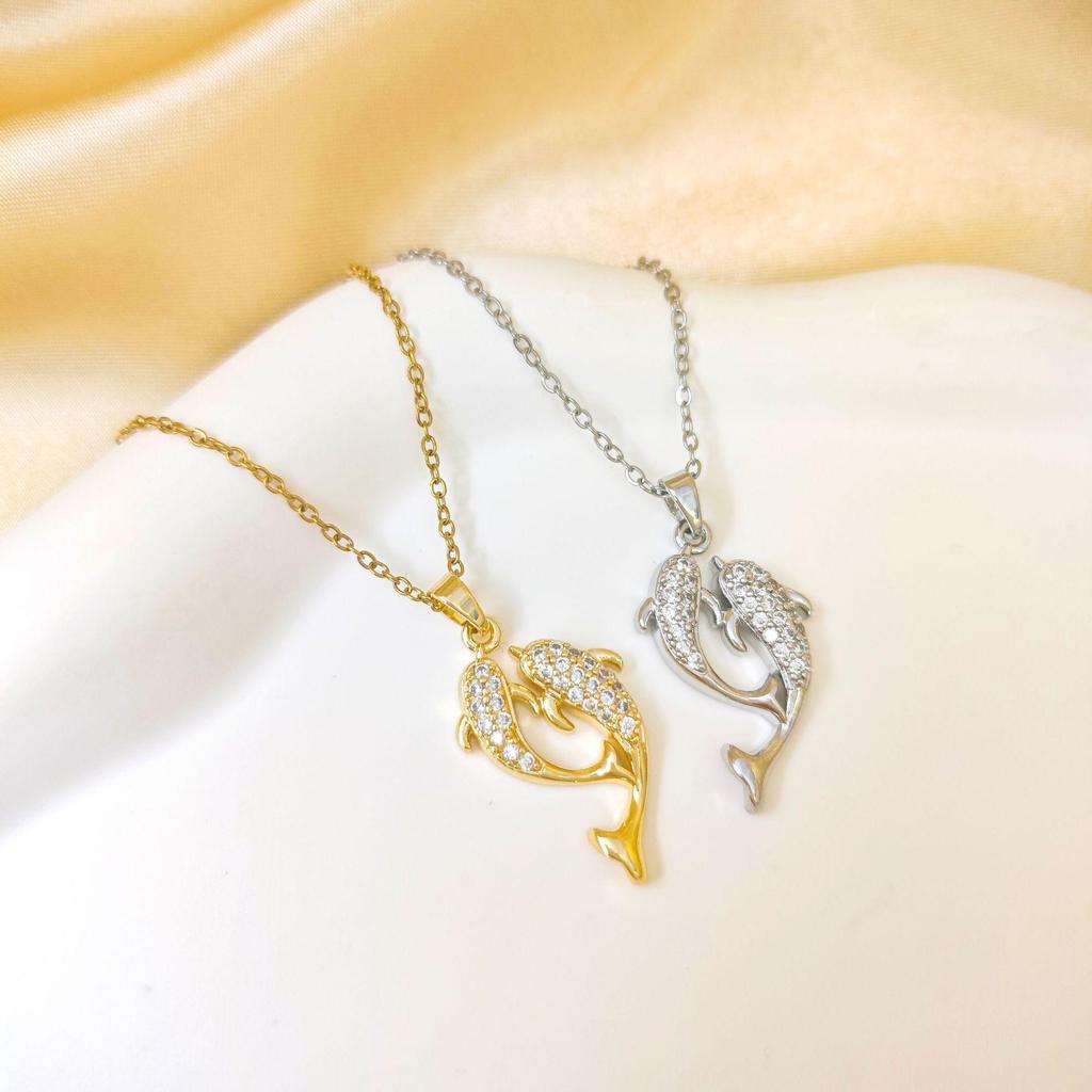 Korean Style Luxury Diamond Dolphin Necklace Women's Elegant Design Non-Fading Clavicle Chain