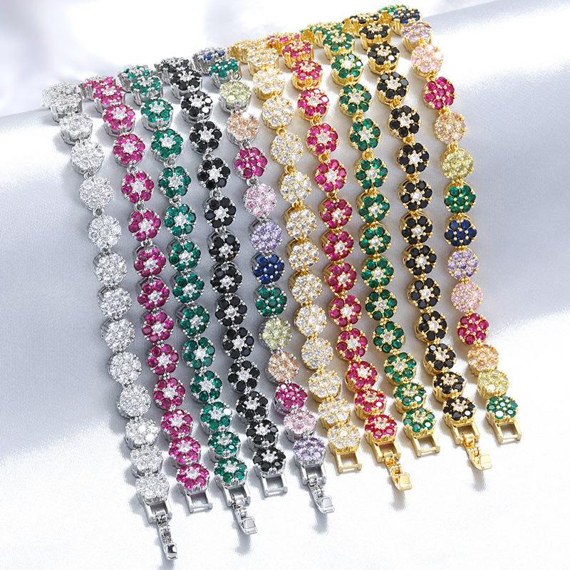 Temperament Light Luxury Copper Inlaid Diamond Flower Petal Bracelet Necklace Tennis Flower Jewelry Set Vl526-527