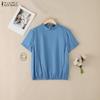 Women Casual Round Neck Solid Color Short Sleeve Blouse