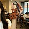 Yogodlns  PU Leather Little Bear Woven Rope Backpack Pendant Decoration Fashion DIY Keychain Bag Accessories
