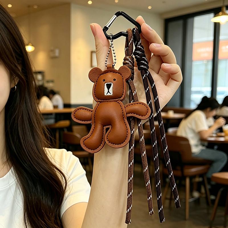Yogodlns PU Leather Little Bear Woven Rope Backpack Pendant Decoration Fashion DIY Keychain Bag Accessories