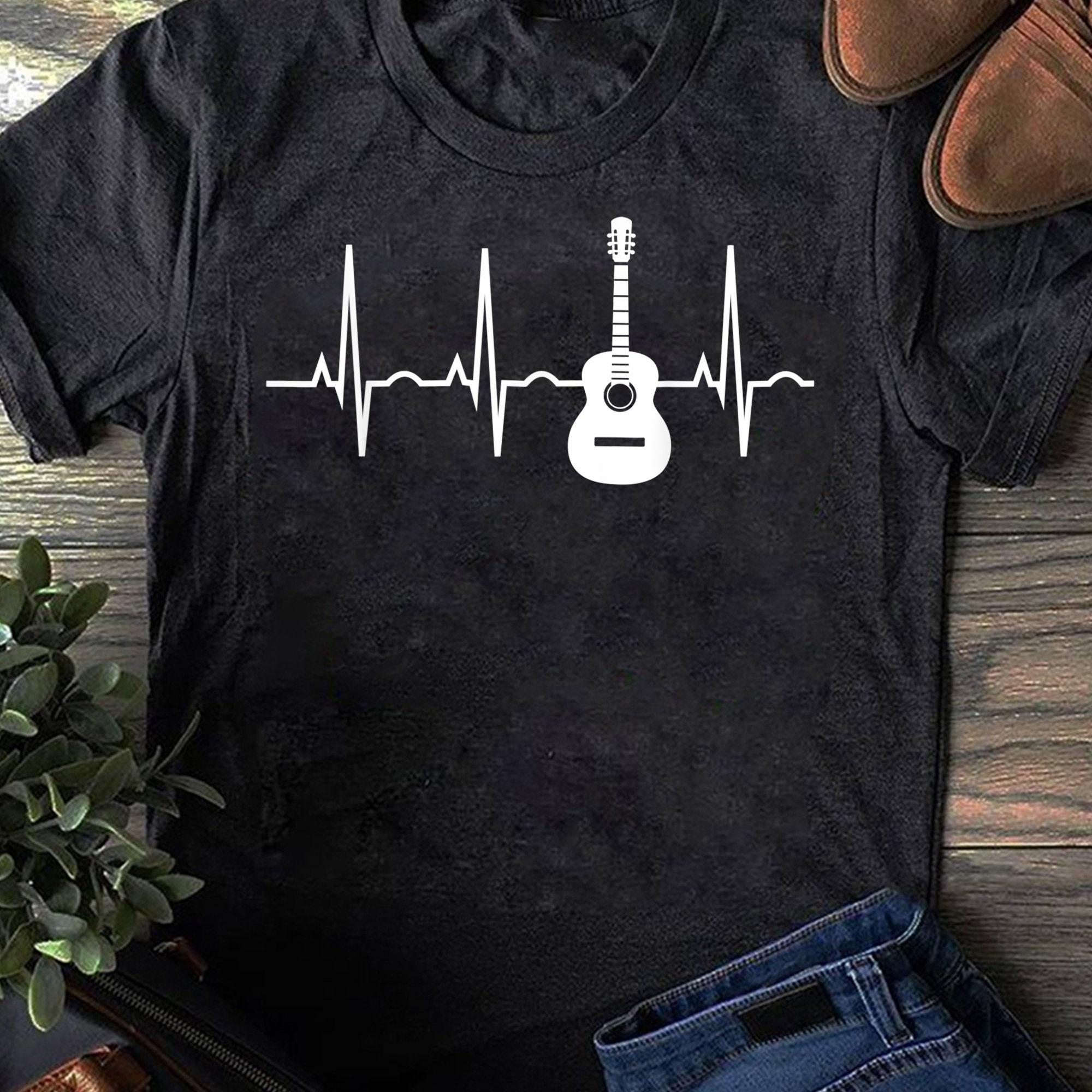 Acoustic Guitar Heartbeat Shirt Guitar Musician Women T Shirts Cotton Tops S чёрный