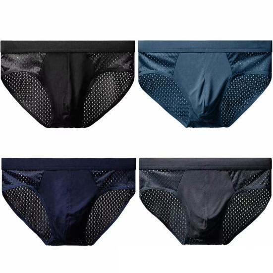 Men Briefs Mesh Stretchy Breathable Solid Color Plus Size Hollow Out U Convex Panties Underwear for Home