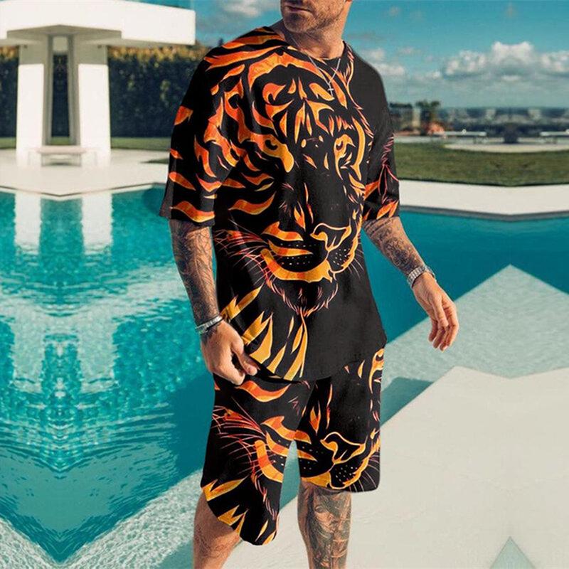 Buy 2022 Summer Men's Set Fashion Sportswear Printed Short Sleeve ...