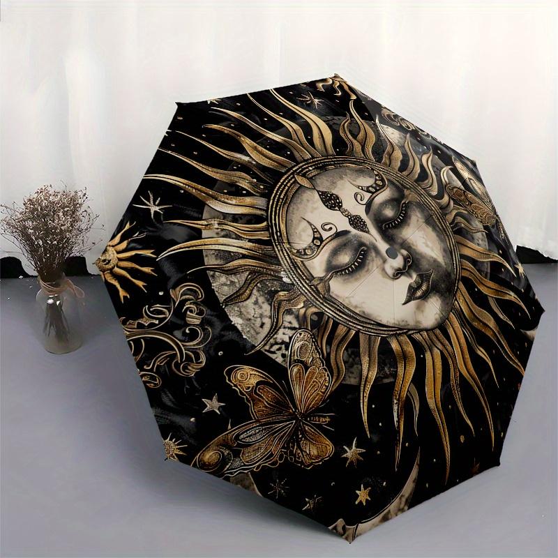Sun, Moon-themed, Eight-ribbed, Self-folding Umbrella Is Suitable for Everyday Outdoor Use and Is An Ideal Gift for Friends and Family, As A