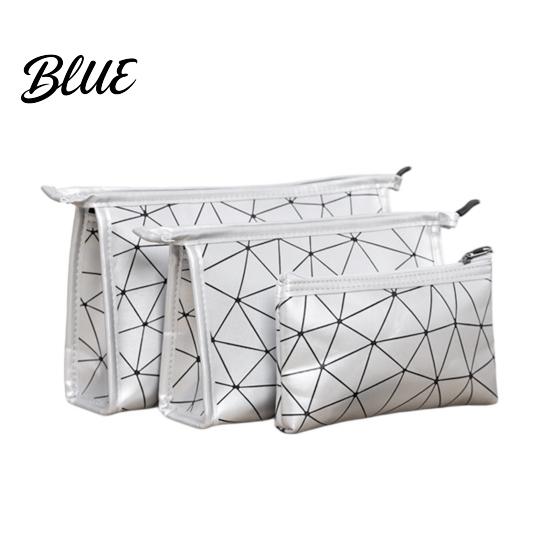 Travel Accessory Pouch Set 3Pcs/Set Makeup Bags Waterproof Faux Leather Cosmetic Bag Portable Geometric Toiletry Bags for Skincare Brushes