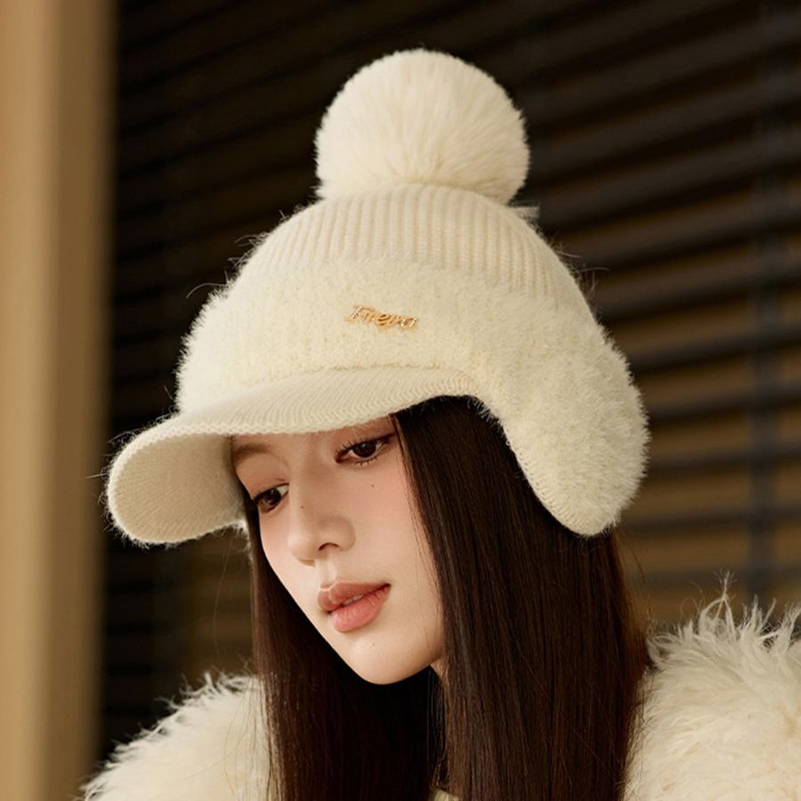 Winter Thick Rabbit Fur Baseball Cap Women's Ear Protection Velvet Knitted Cap