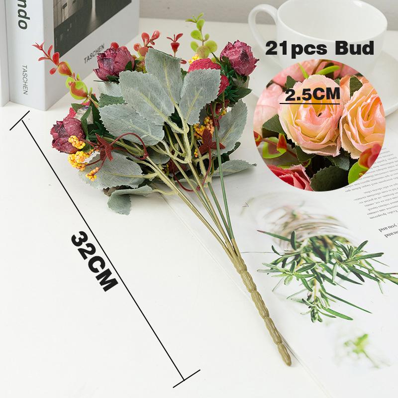 21 Heads Artificial Fake Rose Bouquets Flowers Decoration for Table Home Office Wedding Bridal Shower House Kitchen Decoration