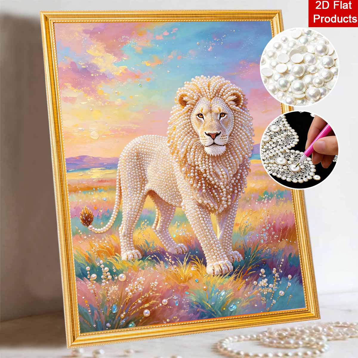 5D Pearl Painting Handmade DIY Majestic Lion Home Office Desktop Decoration, Pearl Lion Art 30x40