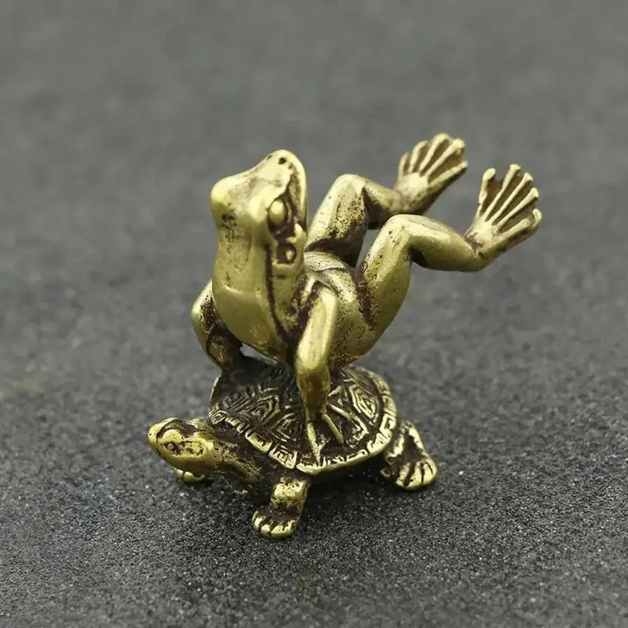 1 Pcs New Vintage Brass Turtle Back Frogs Micro Sculpture Tea Pet Collection Ornaments Home Decor Room Tabletop Handicraft Model