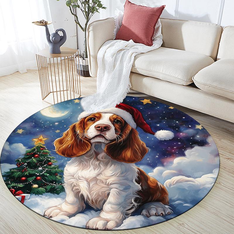 Christmas Basset Hound pattern round rug,Carpet Rug for Living Room Bedroom Playroom ,Non-slip Floor Mat,Holiday Gifts and Birthday Gifts.