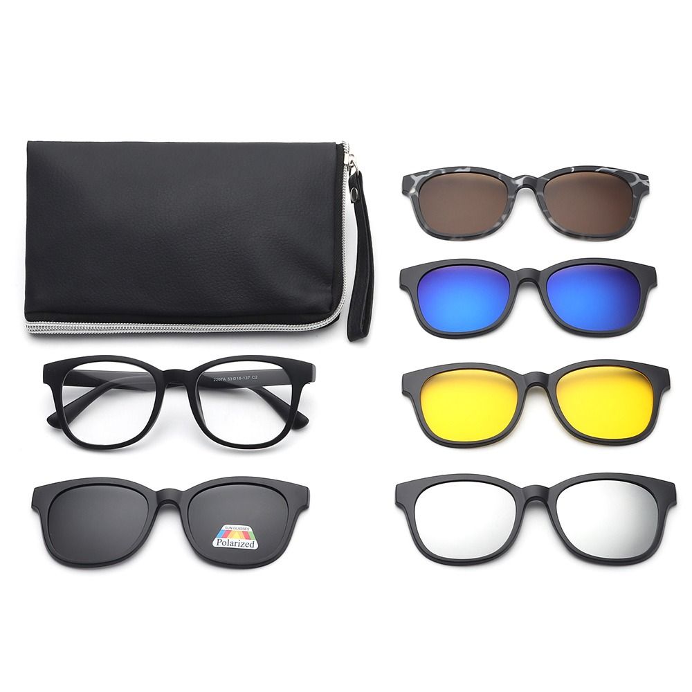 UV400 Protection Polarized Magnetic Clip On Sunglasses Cycling/Driving Sunglasses Set with Pouch 6 Iin 1 Clip Cycling Glasses
