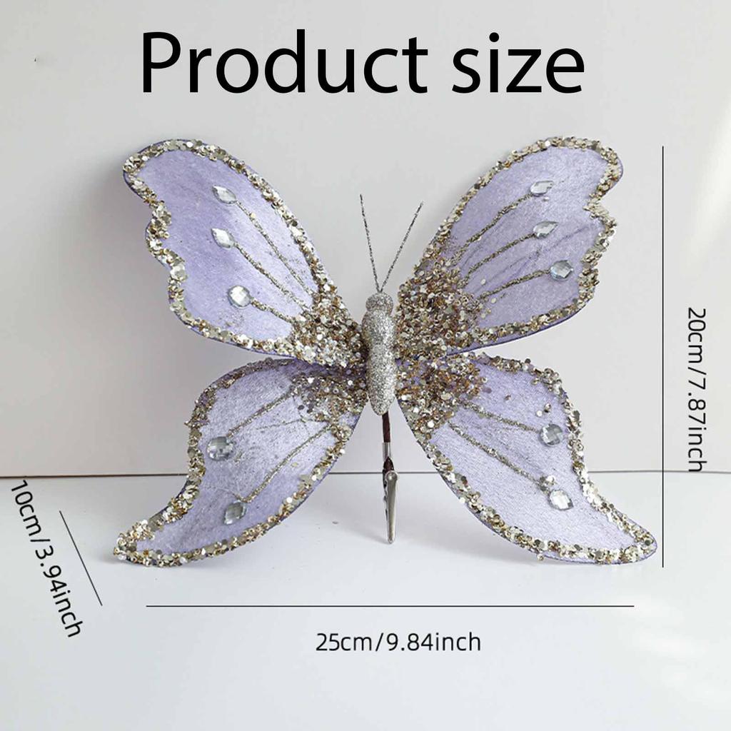 Butterfly Clip Christmas Ornament Xmas Tree Decor Centerpiece Glitter Decorative for Fireplace Office Wreath Holiday Garland